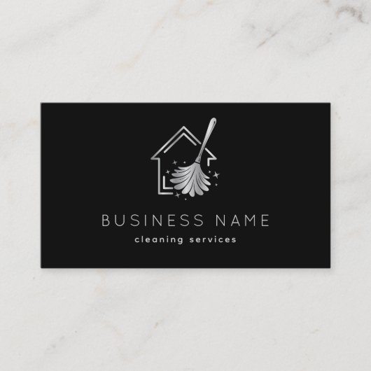 Home Cleaning Services Housekeeper Black & Silver 名刺 (正面)