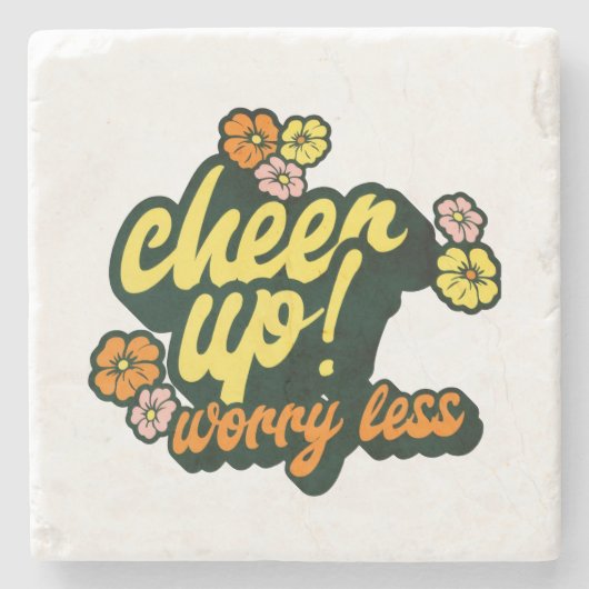 HOME DECOR CHEER UP WORRY LESS STONE COASTERS  ストーンコースター (正面)