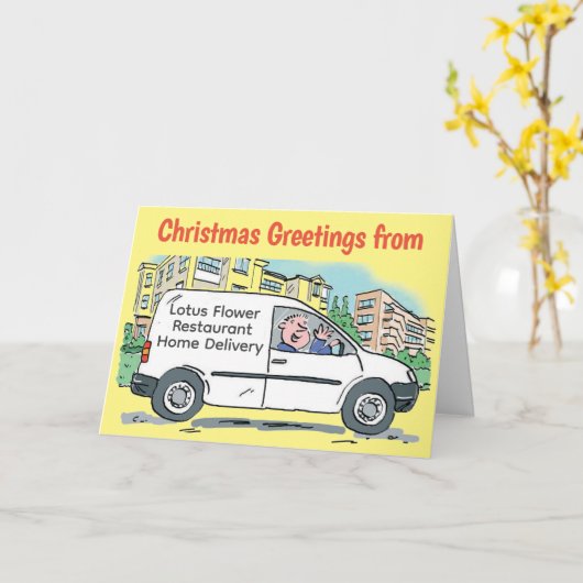 Home Delivery Service White Van Christmas Card カード (黄色い花)