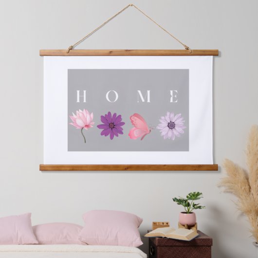 Home Floral and Butterfly design 吊り下げ型タペストリー (寝室)