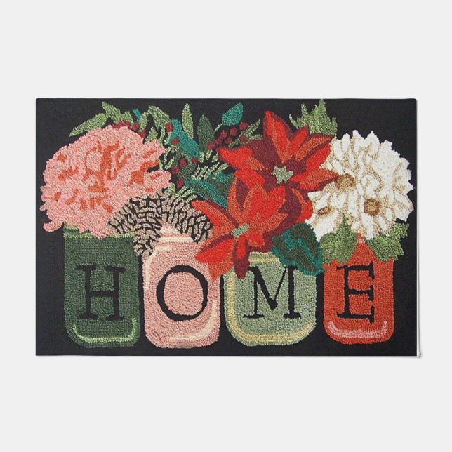  Home Flower Door Mat, Floral Welcome Mat ドアマット (正面)