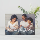 Home for the Holidays白いスクリプトモダンの写真 シーズンカード (スタンド正面)