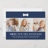 Home for the Holidays Navy Blue Plaid Dog写真 シーズンカード (正面)