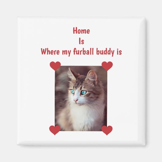 Home Furball Buddy Cat Dog Mom Uploadフォトハート マグネット (正面)