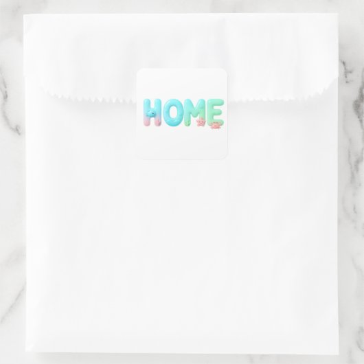 HOME Glossy Pastel Ocean Word スクエアシール (バッグ)
