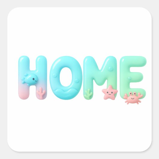 HOME Glossy Pastel Ocean Word スクエアシール (正面)