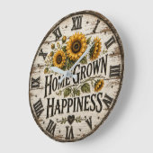 Home Grown Happiness Rustic Sunflower Farmhouse ラージ壁時計 (傾斜)