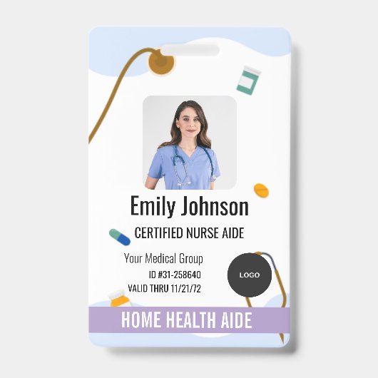 Home Health Aide / Certified Nurse Aide Photo ID バッジ (表面)