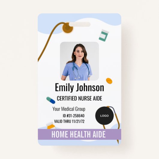 Home Health Aide / Certified Nurse Aide Photo ID バッジ (正面)