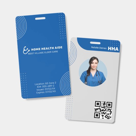 Home Health Aide ID Badge Photo QR Code Modern バッジ (正面＆裏面)