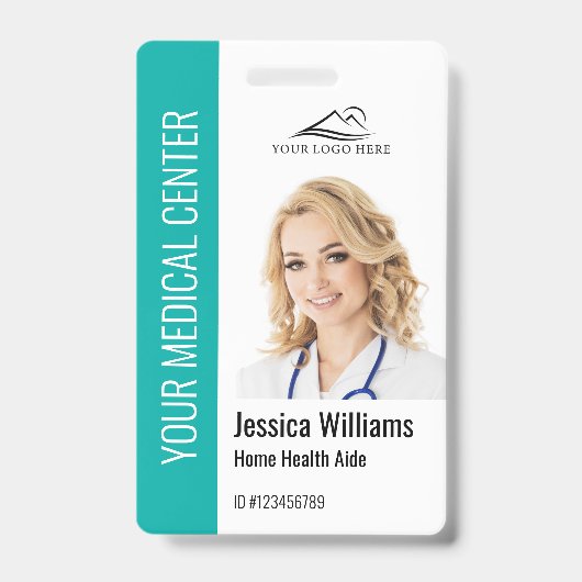 Home Health Aide Medical Photo IDティール(緑がかった色) バッジ (正面)