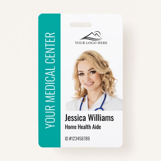 Home Health Aide Medical Photo IDティール（緑がかった色） バッジ (正面)
