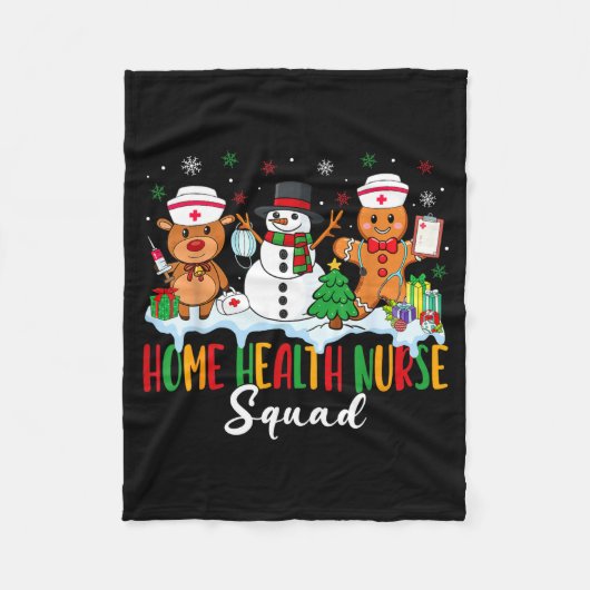 Home Health Nurse Squad Reindeer Gingerbread Chris フリースブランケット (正面)