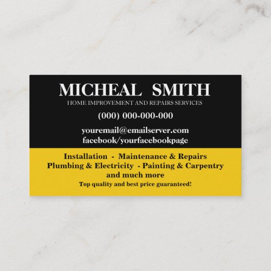 Home improvement and repair handyman services 名刺 (裏面)