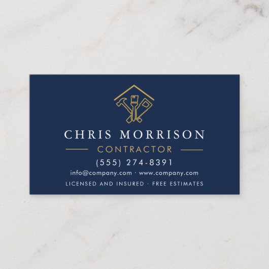 Home Improvement Navy Blue QR Code Wood  名刺 (正面)