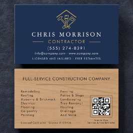 Home Improvement Navy Blue QR Code Wood 名刺