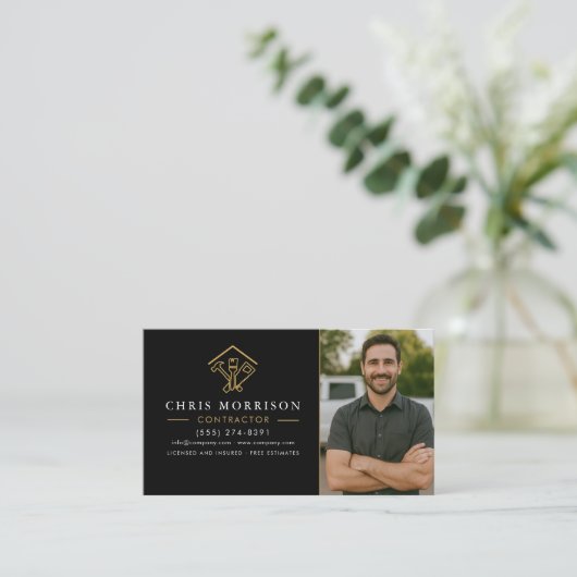 Home Improvement QR Code Photo Black Gold 名刺 (スタンド正面)