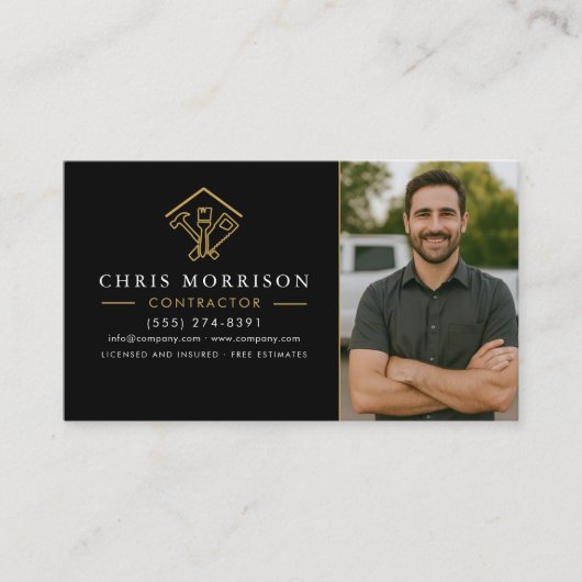 Home Improvement QR Code Photo Black Gold 名刺 (正面)