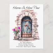 Home is Here - モダンな新しい住所の水彩ドア 案内ポストカード (正面)