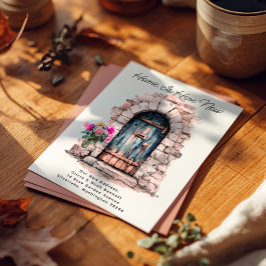 Home is Here - Modern New Address Watercolor Door  案内ポストカード