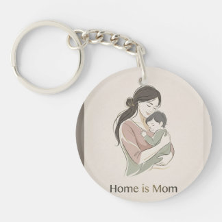 Home is Mom Minimalist Line Art Mother Child Hug K キーホルダー