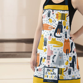 Home is My Cat モノグラムの Where Name Kitchen エプロン