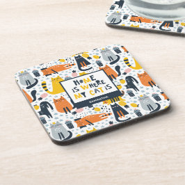 Home is My Cat モノグラムの Where Name Kitchen コースター