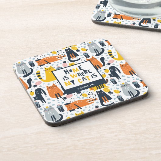 Home is My Cat モノグラムの Where Name Kitchen コースター (左側)