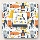 Home is My Cat モノグラムの Where Name Kitchen コースター (正面)