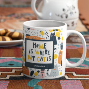 Home is My Cat モノグラムの Where Name Kitchen コーヒーマグカップ
