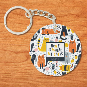 Home is My Cat モノグラムの Where Pattern Name キーホルダー