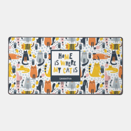 Home is My Cat モノグラムの Where Pattern Name デスクマット