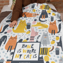 Home is My Cat モノグラムの Where Pattern Name フリースブランケット