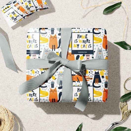 Home is My Cat モノグラムの Where Pattern Name ラッピングペーパー