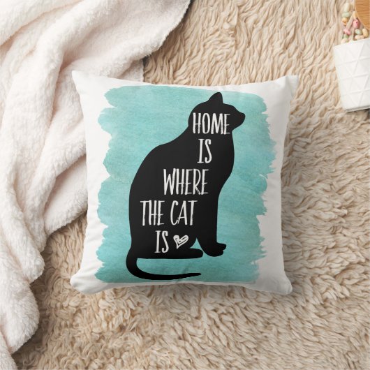 Home Is The Cat Is - Aqua クッション (ブランケット)