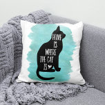 Home Is The Cat Is - Aqua クッション<br><div class="desc">水洗背景上のトレンディー手書き書体の可愛らしい猫の形デザイン。</div>