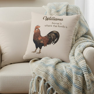 Home Is Where Family Is Rooster Decorative Pillow クッション