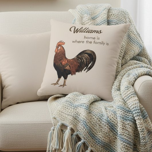 Home Is Where Family Is Rooster Decorative Pillow クッション