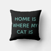 Home Is Where My Cat Is ティール（緑がかった色）引用文On Black クッション (裏面)