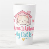 Home Is Where My Cat Is Cute Cat Lover Quote Desig カフェラテマグ (正面)
