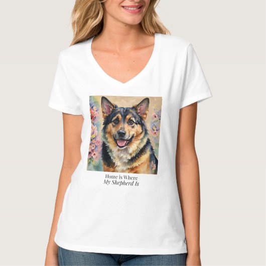 Home Is Where My Shepherd Is Women’s V-Neck  Tシャツ (正面)