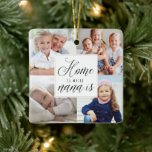 Home is Where Nana Is - 4 Photo Collage White セラミックオーナメント<br><div class="desc">美しい家族パーソナライズされたの写真コラージュの装飾あなたの特別な家族の思い出を表示し、大切にする。私たちのデザインは、美しいスクリプトと手レタリングの文字パリングに表示された「ホームはナナがいる」という言葉と4平方の写真コラージュのレイアウトを備えている。カスタマイズオーナメントの裏側に名前を書いた</div>