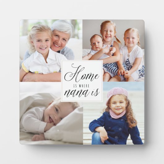Home is Where Nana Is - 4 Photo Collage White フォトプラーク (正面)