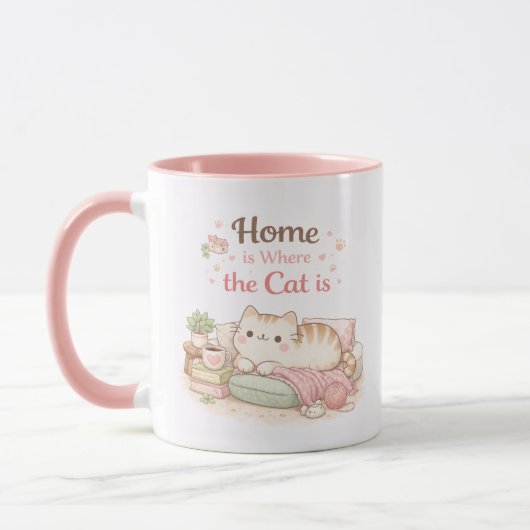 Home is Where The Cat Is Cute Kitty Coffee Pink マグカップ (左)