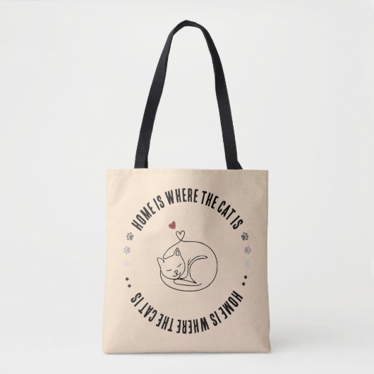 Home Is Where The Cat Is Minimalist Cute Cat Gift トートバッグ (正面)