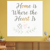 Home Is Where the Heart Is – Cozy Wall Art Quote キャンバスプリント (インサイチュ (リビング))