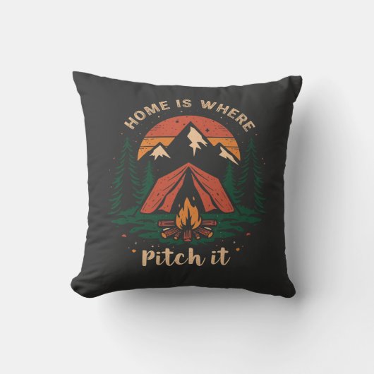 home is where you pitch it shirt, camping t-shirt クッション (正面)