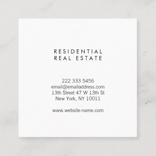 Home Logo Realtor Black & White スクエア名刺 (裏面)