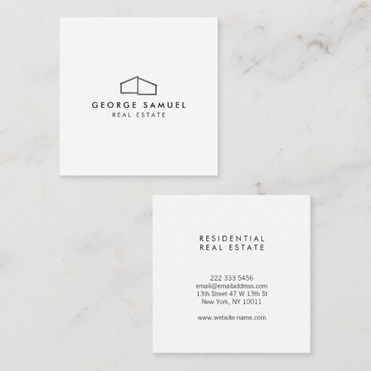 Home Logo Realtor Black & White スクエア名刺 (正面/裏面)