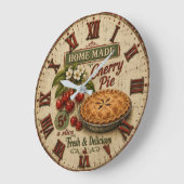 Home Made Cherry Pie Vintage Farmhouse Kitchen  ラージ壁時計 (傾斜)